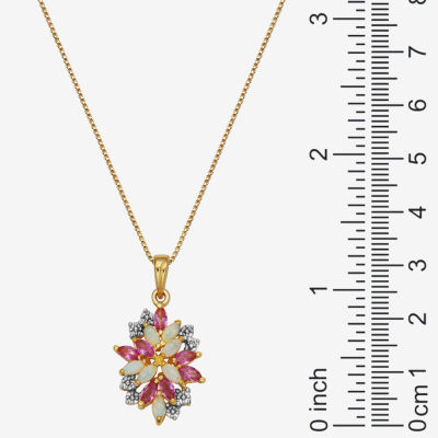 14K Gold Over Silver Lab-Created Opal & Pink and White Lab-Created Sapphire Cluster Pendant Necklace