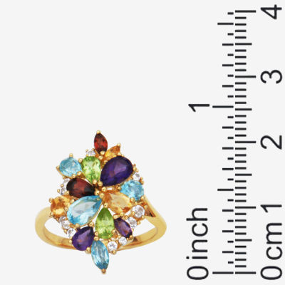 Womens Genuine Multi Color Stone 18K Gold Over Silver Cluster Cocktail Ring