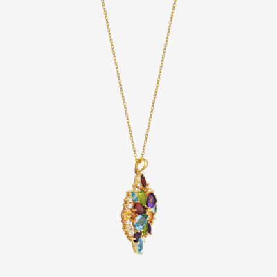 Womens Genuine Multi Color Stone 18K Gold Over Silver Pendant Necklace