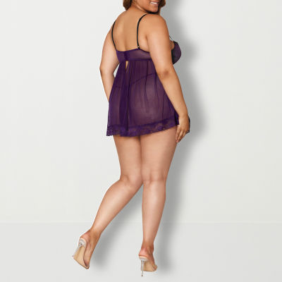 Dreamgirl Plus Stretch Mesh and Lace Babydoll with G-String - 11020X
