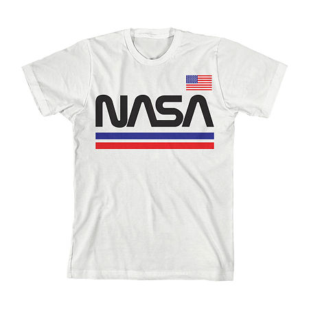 Little & Big Boys Crew Neck Short Sleeve NASA Graphic T-Shirt, Small, White