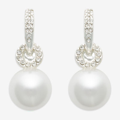 Mixit Womens White Simulated Pearl Round Drop Earrings