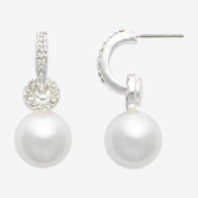 Mixit Womens White Simulated Pearl Round Drop Earrings