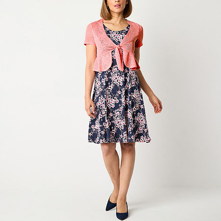 Perceptions Womens Floral Jacket Dress In Black