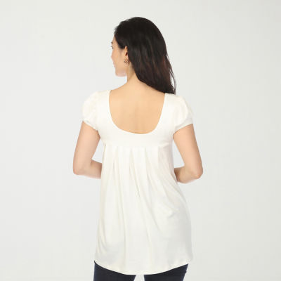 White Mark Cap Sleeve Pleated Womens Crew Neck Short Tunic Top