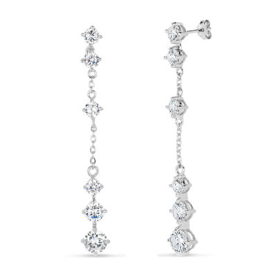 Womens Cubic Zirconia Sterling Silver Drop Earrings
