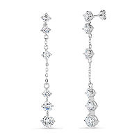 White Cubic Zirconia Sterling Silver Drop Earrings, One Size