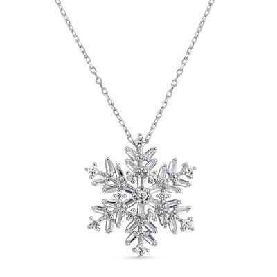 Womens 1 1/2 CT. T.W. White Cubic Zirconia Sterling Silver Snowflake Pendant Necklace