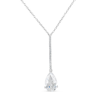 Womens White Cubic Zirconia Sterling Silver Y Necklace
