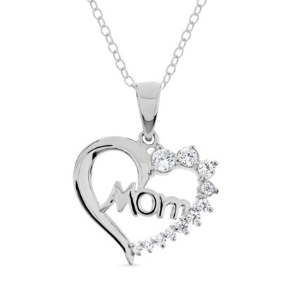 Mom Womens 7/8 CT. T.W. White Cubic Zirconia Sterling Silver Heart 18 Inch Pendant Necklaces
