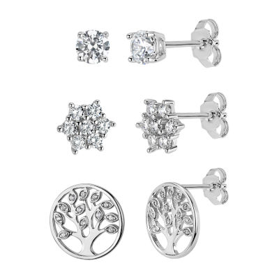 1 3/4 CT. T.W. White Cubic Zirconia Sterling Silver 3 Pair Earring Set