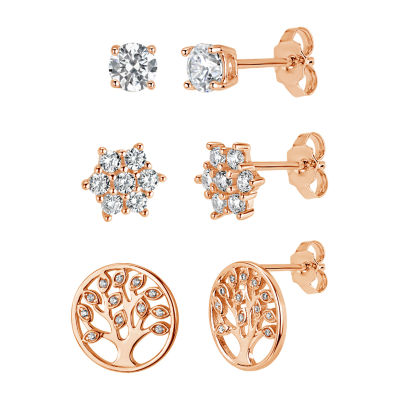 1 3/4 CT. T.W. White Cubic Zirconia 18K Rose Gold Over Silver Sterling Silver 3 Pair Earring Set