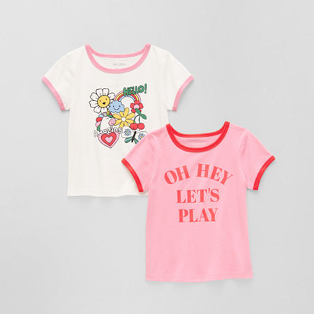 Okie Dokie Toddler & Little Girls Round Neck Short Sleeve 2-pc. Graphic T-Shirt, 6, White
