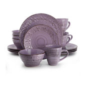 Elama Rustic Birch 16-pc. Stoneware Dinnerware Set, Color: Purple