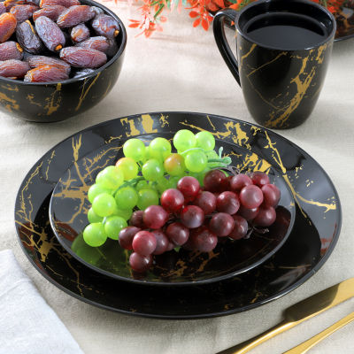 Elama Fine Marble Black 16-pc. Ceramic Dinnerware Set