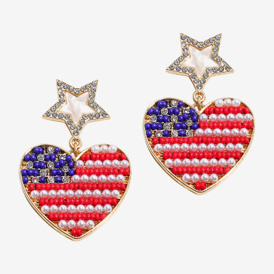 Mixit American Flag Womens Heart Star Drop Earrings