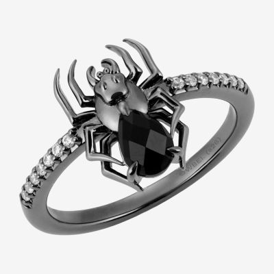 Harry Potter (F/Si2) Womens Lab Grown Diamond Accent Genuine Black Onyx Sterling Silver Cocktail Ring