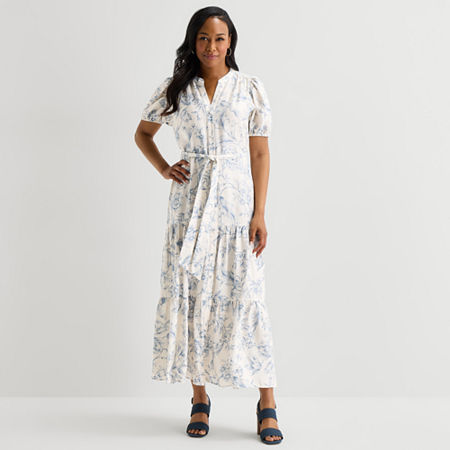 MSK Womens V Neck Short Sleeve Puffed Maxi Dress