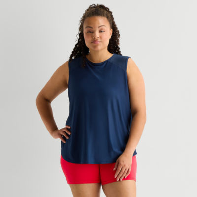 Xersion Mesh Womens Crew Neck Sleeveless Active Plus Tank Top