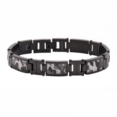 Mens Stainless Steel Camouflage Link Bracelet