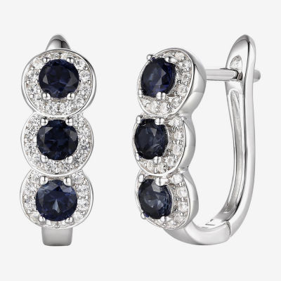 1/4 CT. T.W. Genuine Blue Sapphire 10K White Gold 15.5mm Round Hoop Earrings