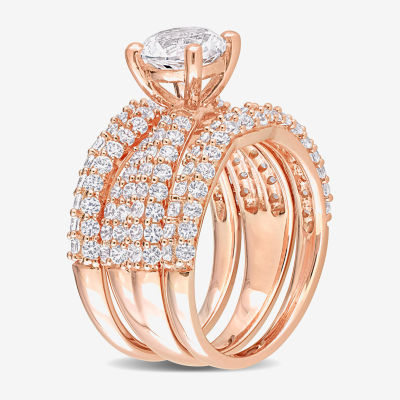 Modern Bride Gemstone Womens Lab Created White Sapphire 18K Rose Gold Over Silver Round Bridal Set