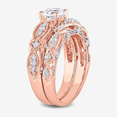 Modern Bride Gemstone Womens 1/10 CT. T.W. Lab Created White Sapphire 10K Rose Gold Round Bridal Set