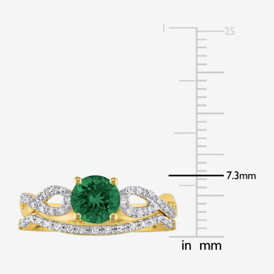 Modern Bride Gemstone Womens 1/7 CT. T.W. Lab Created Green Emerald 10K Gold Round Bridal Set