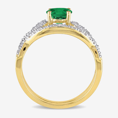 Modern Bride Gemstone Womens 1/7 CT. T.W. Lab Created Green Emerald 10K Gold Round Bridal Set