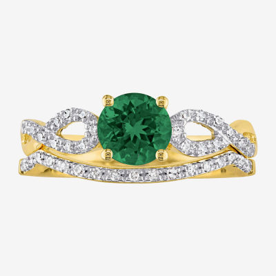 Modern Bride Gemstone Womens 1/7 CT. T.W. Lab Created Green Emerald 10K Gold Round Bridal Set