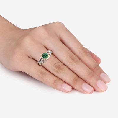 Modern Bride Gemstone Womens 1/7 CT. T.W. Lab Created Green Emerald 10K Gold Round Bridal Set