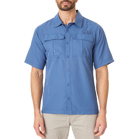 Smiths Workwear Performance Fishing Mens Regular Fit Short Sleeve Button-Down Shirt, Medium, Blue