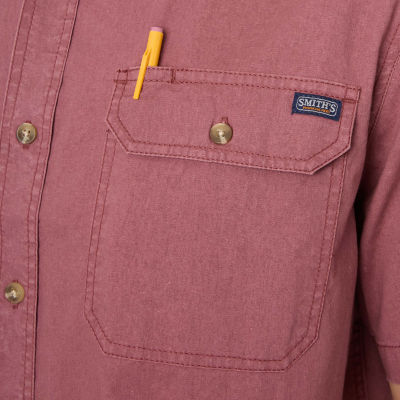 Smiths Workwear Sandwashed Mens Short Sleeve Regular Fit Button-Down Shirt