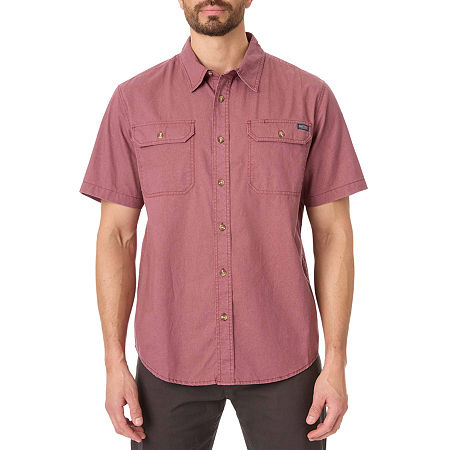 Smiths Workwear Sandwashed Mens Regular Fit Short Sleeve Button-Down Shirt, Large, Red