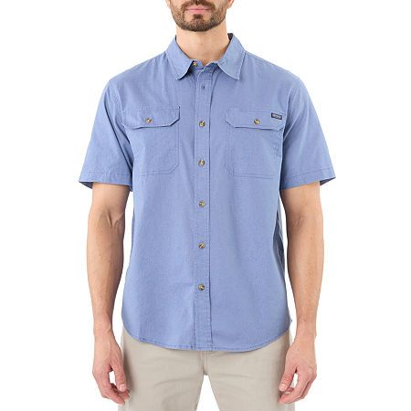 Smiths Workwear Sandwashed Mens Regular Fit Short Sleeve Button-Down Shirt, Large, Blue