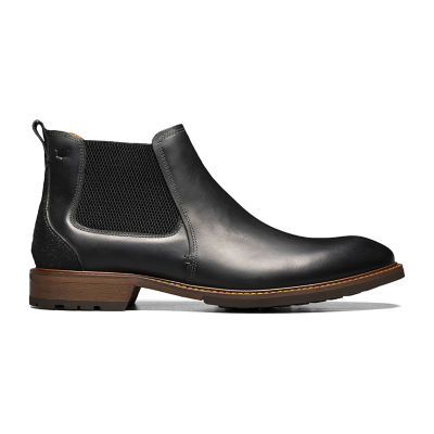 Florsheim Mens Chalet Plain Toe Gore Stacked Heel Chelsea Boots