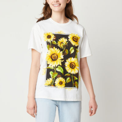Juniors Sunflowers Womens Crew Neck Short Sleeve Boyfriend Graphic T-Shirt