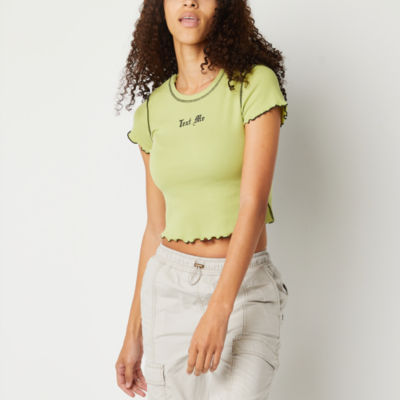 Arizona Womens Round Neck Short Sleeve Crop Top Juniors