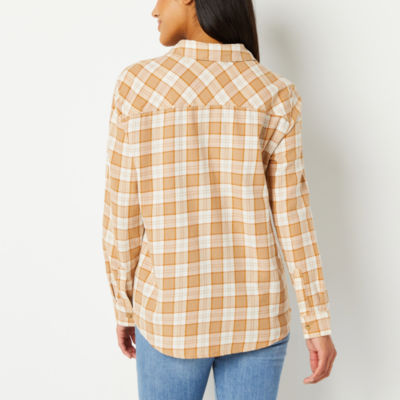 a.n.a Plaid Womens Long Sleeve Relaxed Fit Button-Down Shirt