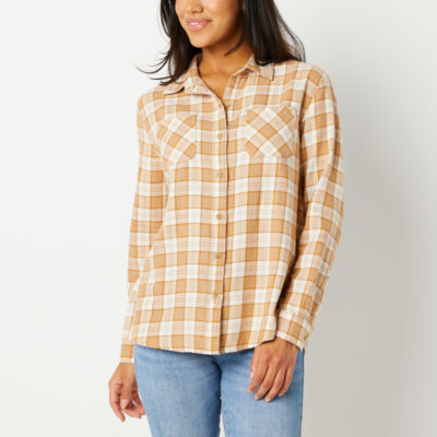 a.n.a Plaid Womens Long Sleeve Relaxed Fit Button-Down Shirt