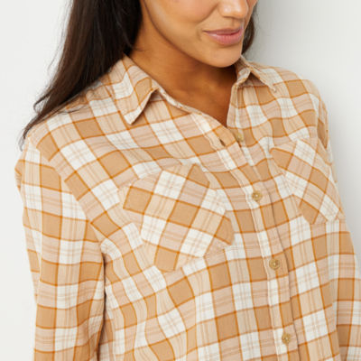 a.n.a Plaid Womens Long Sleeve Relaxed Fit Button-Down Shirt