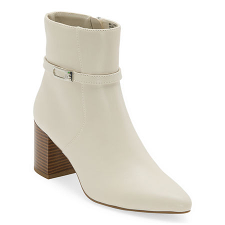 Liz Claiborne Womens Tudor Stacked Heel Booties, 8 Medium, White