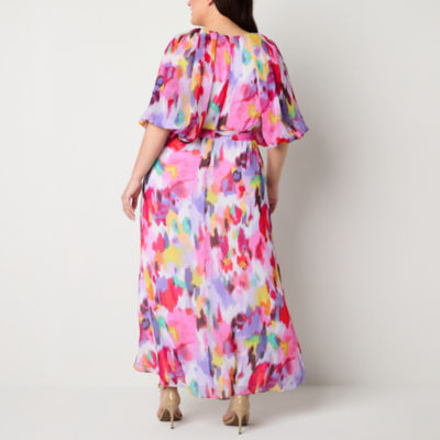 Melonie T Plus Short Sleeve Abstract Maxi Dress