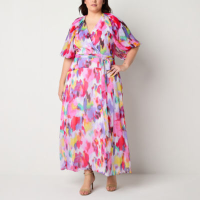 Melonie T Plus Short Sleeve Abstract Maxi Dress