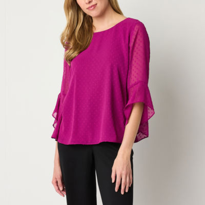 Black Label by Evan-Picone Womens Crew Neck 3/4 Sleeve Blouse