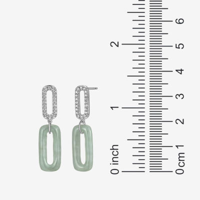 Genuine Green Jade Sterling Silver Paperclip Drop Earrings