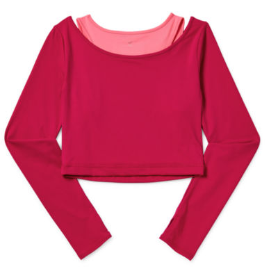 Xersion Little & Big Girls Long Sleeve Two-Layer T-Shirt