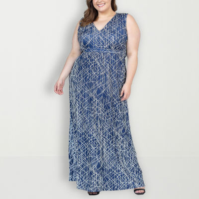 24seven Comfort Apparel Plus Sleeveless Geometric Maxi Dress