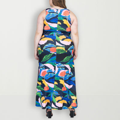 24seven Comfort Apparel Womens Plus Sleeveless Floral Maxi Dress