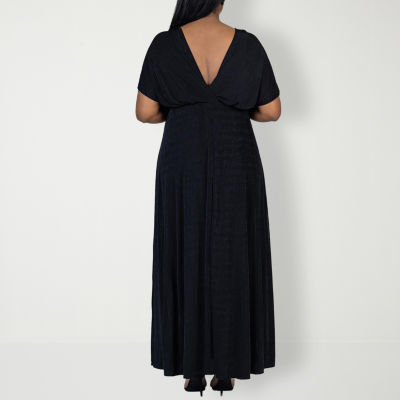 24seven Comfort Apparel Womens Short Sleeve Plus Maxi Dress